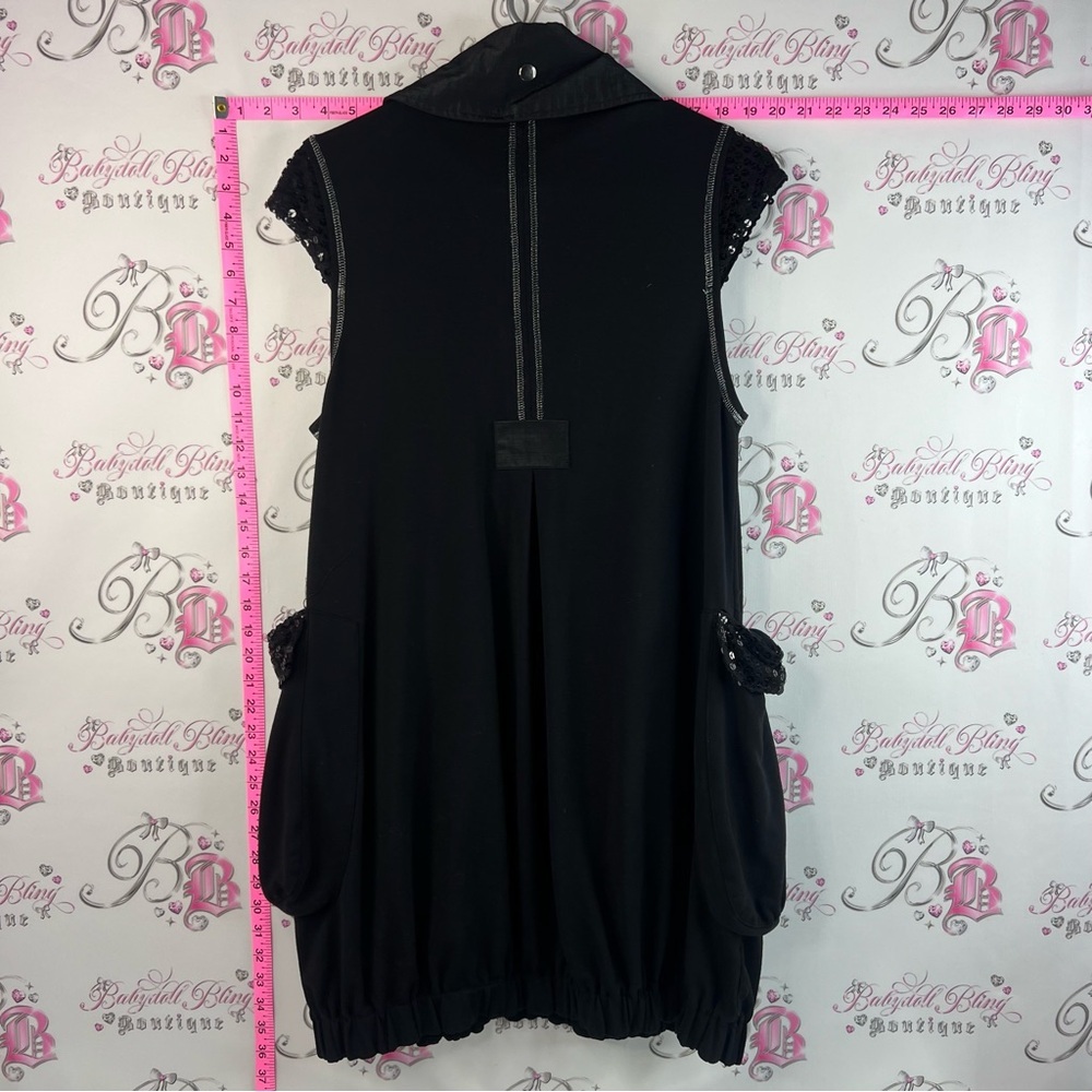 Red coral dress pockets sparkly Black Embellished Sleeveless Dress Zip Placket - Picture 10 of 13